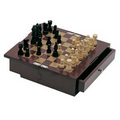 Elegant Chess and Checker Set on Wooden Drawer